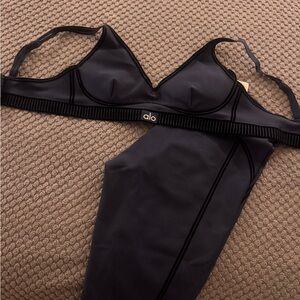 Alo navy blue air lift Sports Bra and Leggings Set